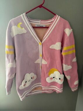 Doodlesbynoemi Pink & Lavender Cloud Patch Button Cardigan